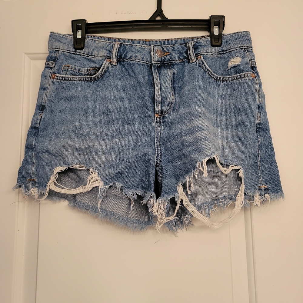 All Saints Light Blue Distressed Jean Shorts